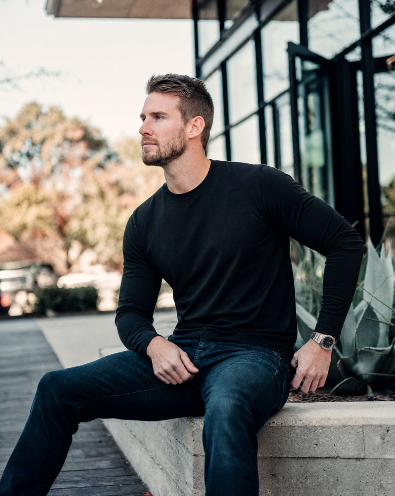 Everyday Long-Sleeve Crew: Midnight Black (2026 Pima Enhanced) - Noble Threads