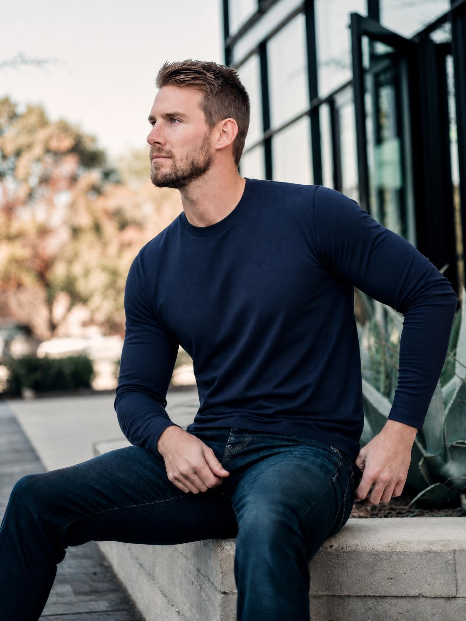 Smart Long-Sleeve Crew: Midnight Navy (2026 Pima Enhanced)