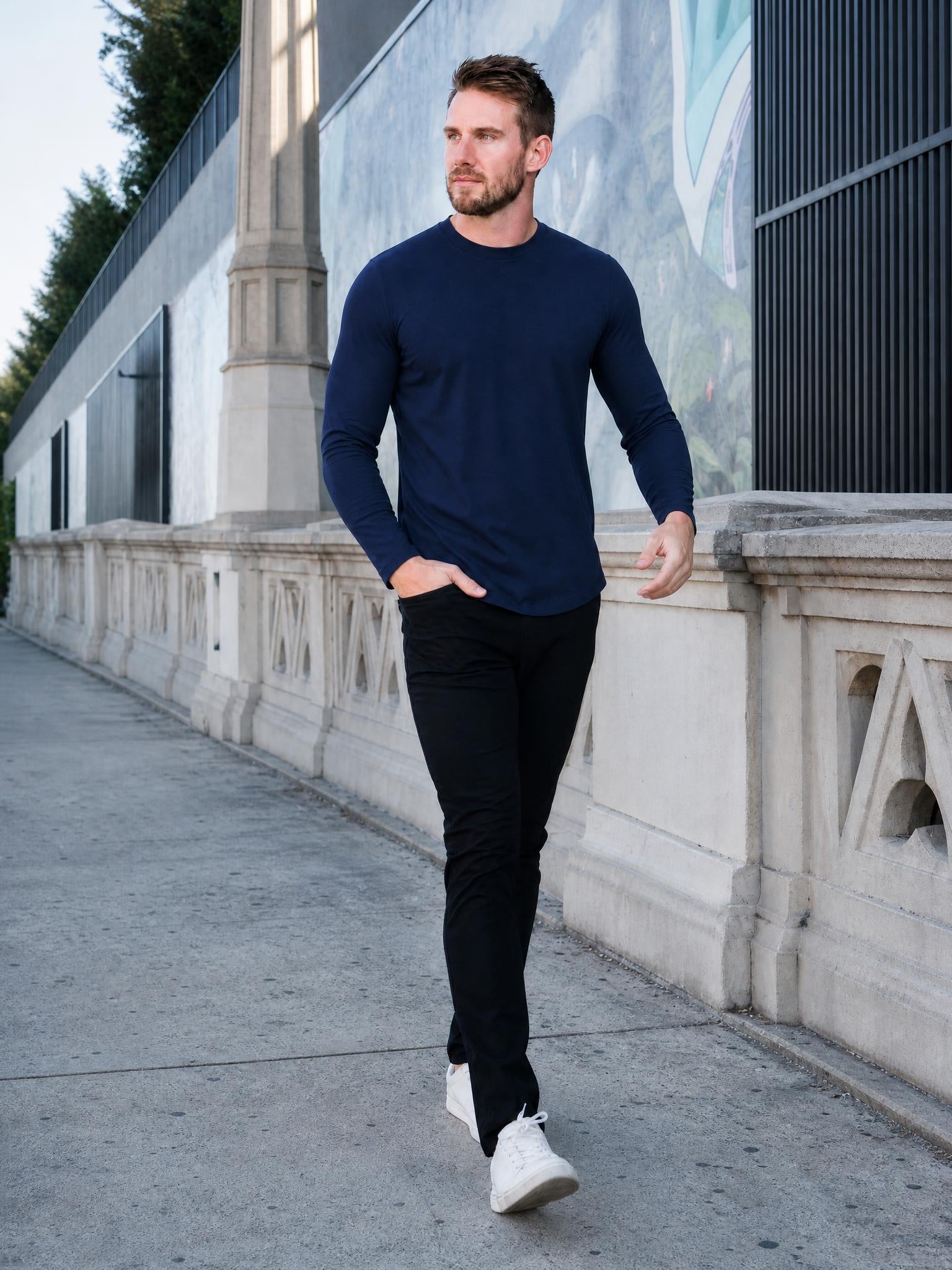 Smart Long-Sleeve Crew: Midnight Navy (2026 Pima Enhanced)