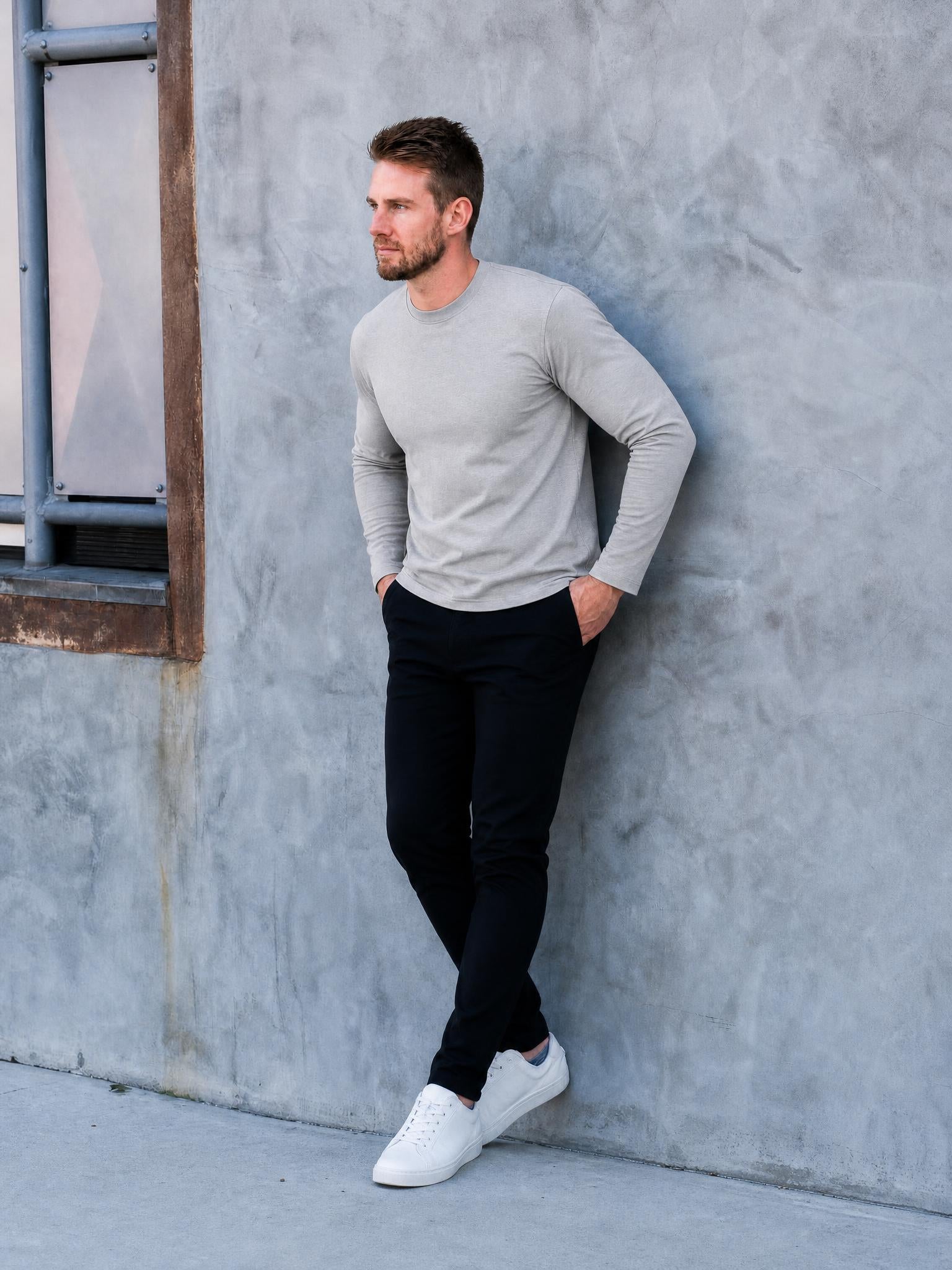 Smart Long-Sleeve Crew: Slate Grey (2026 Pima Enhanced)