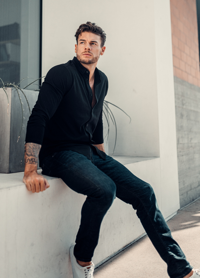 Long-Sleeve Button-Down: Midnight Black (Pima)