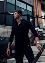 Midnight black long-sleeve Pima cotton button-down shirt by Noble Threads, additional view 2