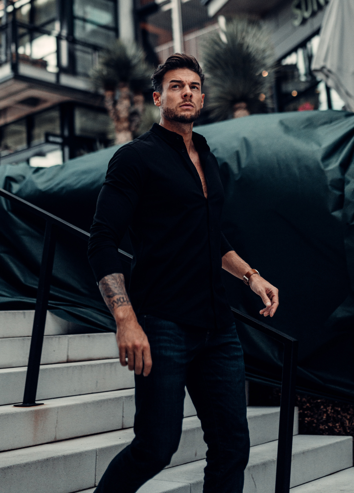 Midnight black long-sleeve Pima cotton button-down shirt by Noble Threads, additional view 3