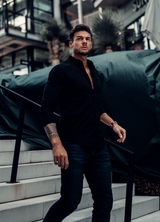Midnight black long-sleeve Pima cotton button-down shirt by Noble Threads, additional view 3