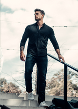Midnight black long-sleeve Pima cotton button-down shirt by Noble Threads, additional view 4