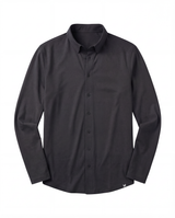 Black button-up shirt on a white background