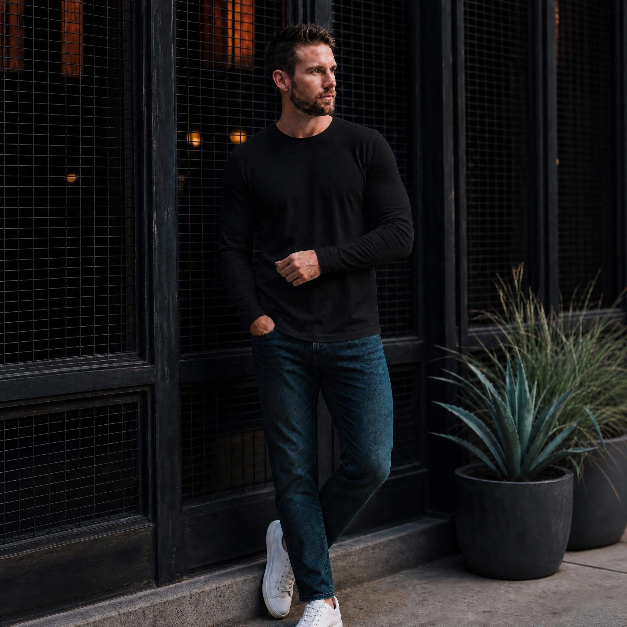 Smart Long-Sleeve Crew: Midnight Black (2026 Pima Enhanced)