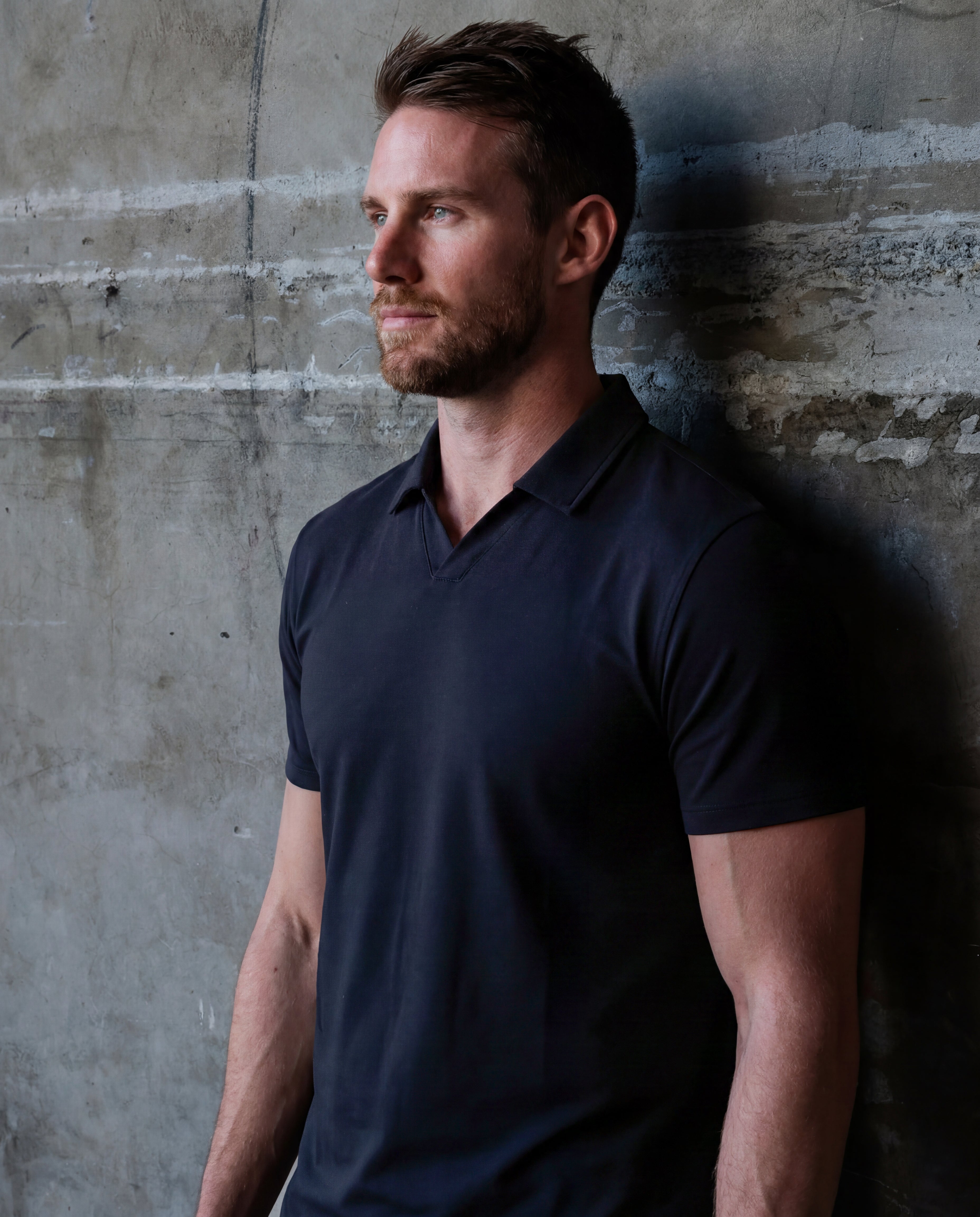 Short Sleeve No Button Polo: Midnight Black