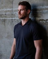 Short Sleeve No Button Polo: Midnight Black