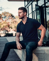 Short Sleeve No Button Polo: Midnight Black