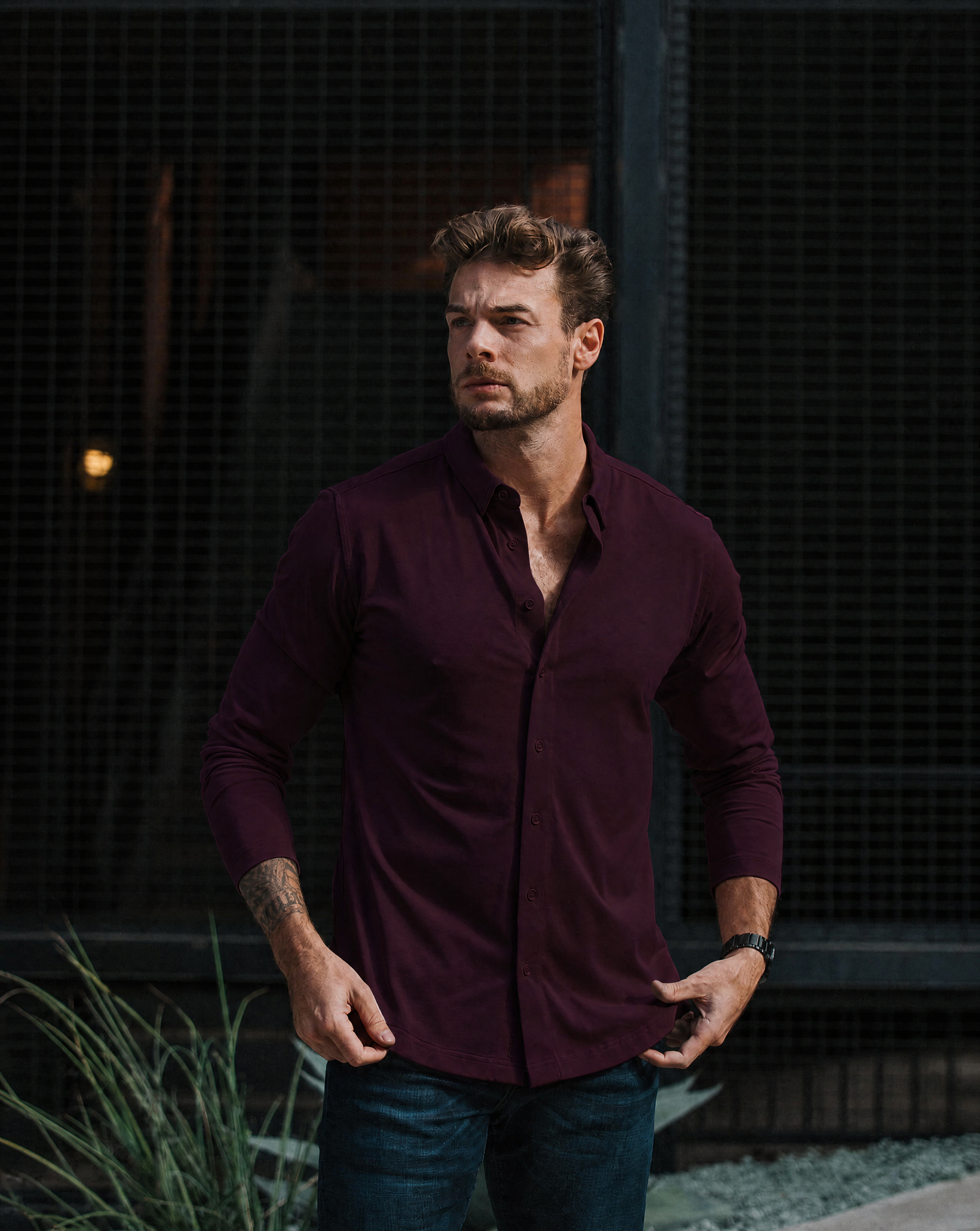 Long-Sleeve Casual Button-Down: Maroon (2026) - Noble Threads