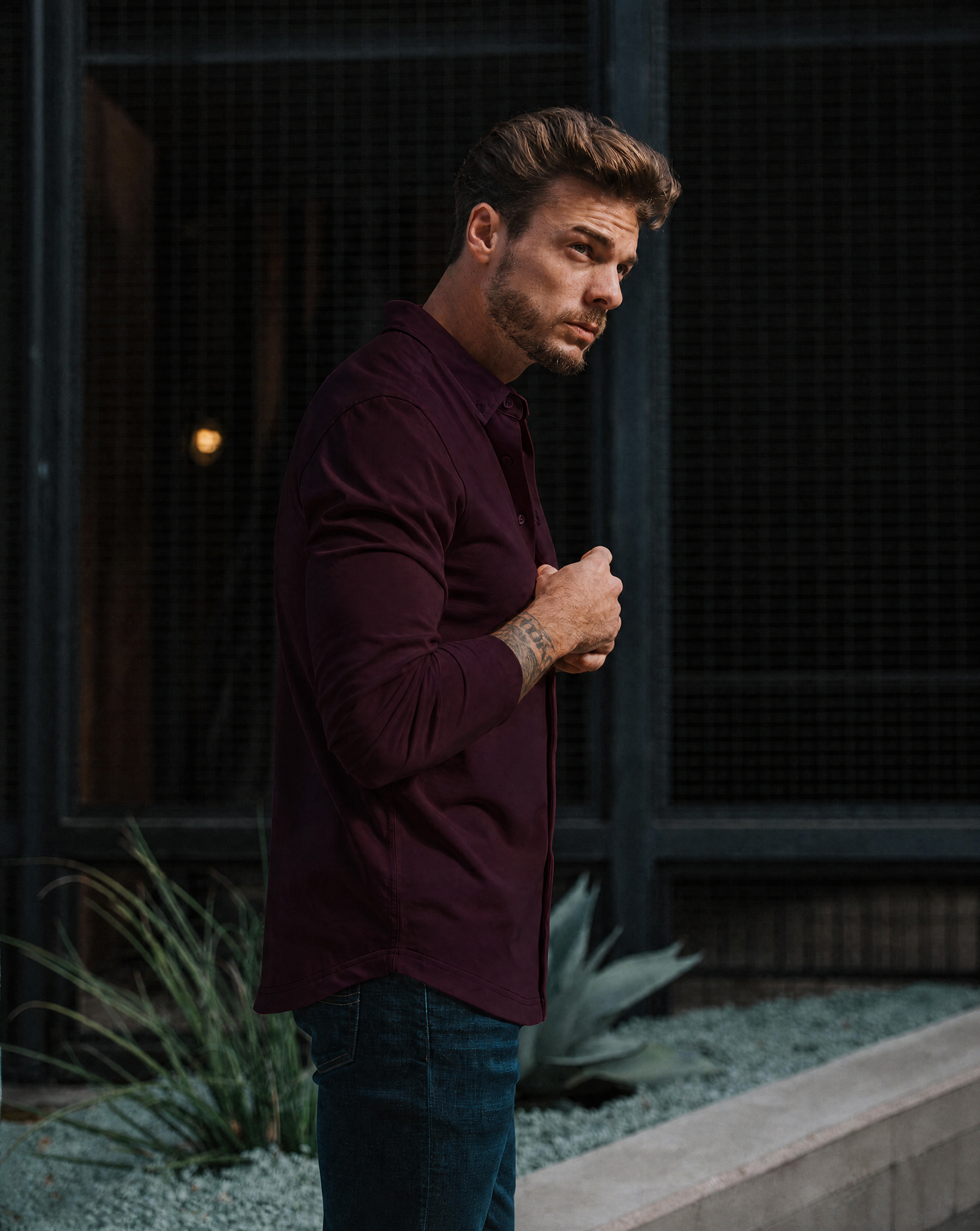 Long-Sleeve Casual Button-Down: Maroon (2026) - Noble Threads
