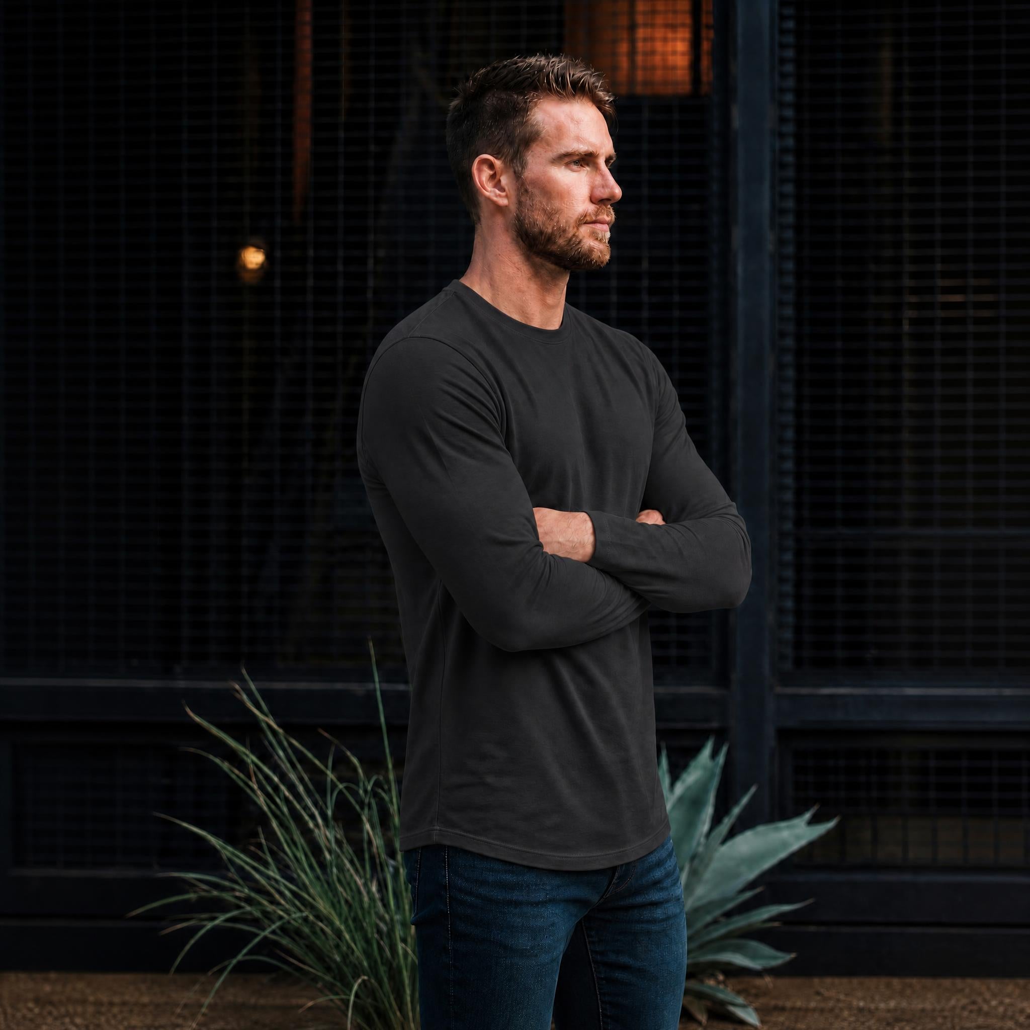 Smart Long-Sleeve Crew: Midnight Grey (2026 Pima Enhanced)