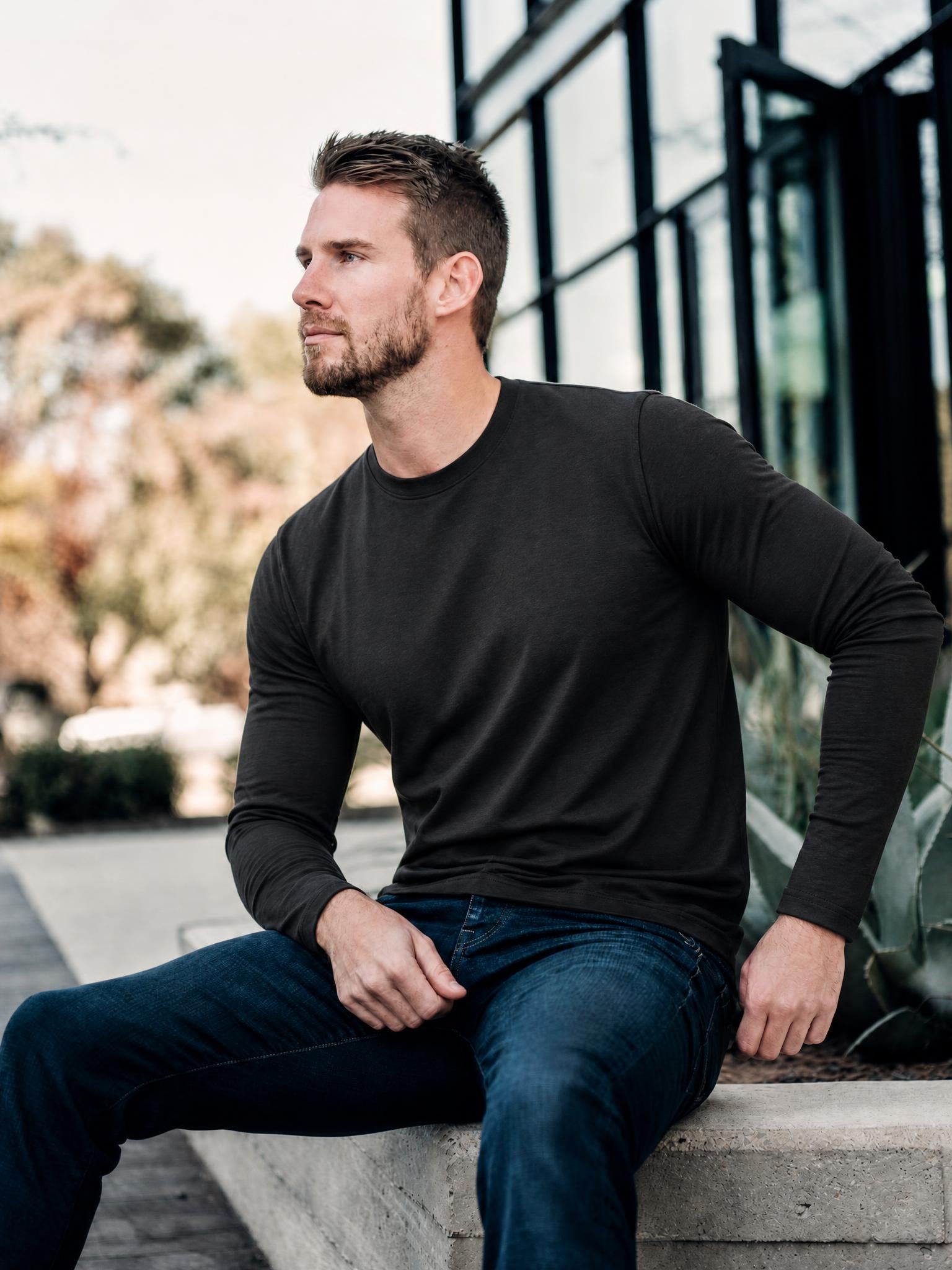 Smart Long-Sleeve Crew: Midnight Grey (2026 Pima Enhanced)
