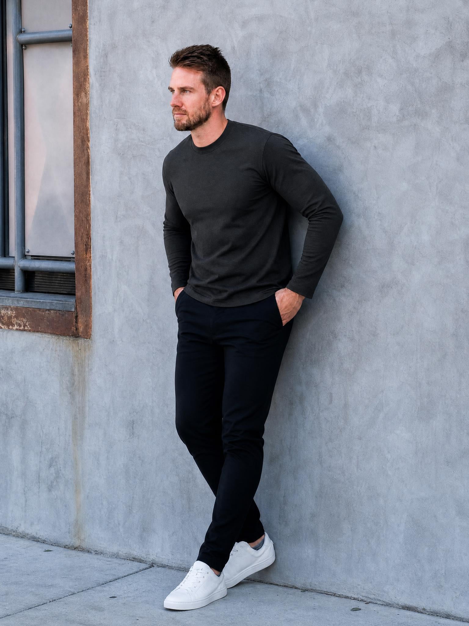 Smart Long-Sleeve Crew: Midnight Grey (2026 Pima Enhanced)