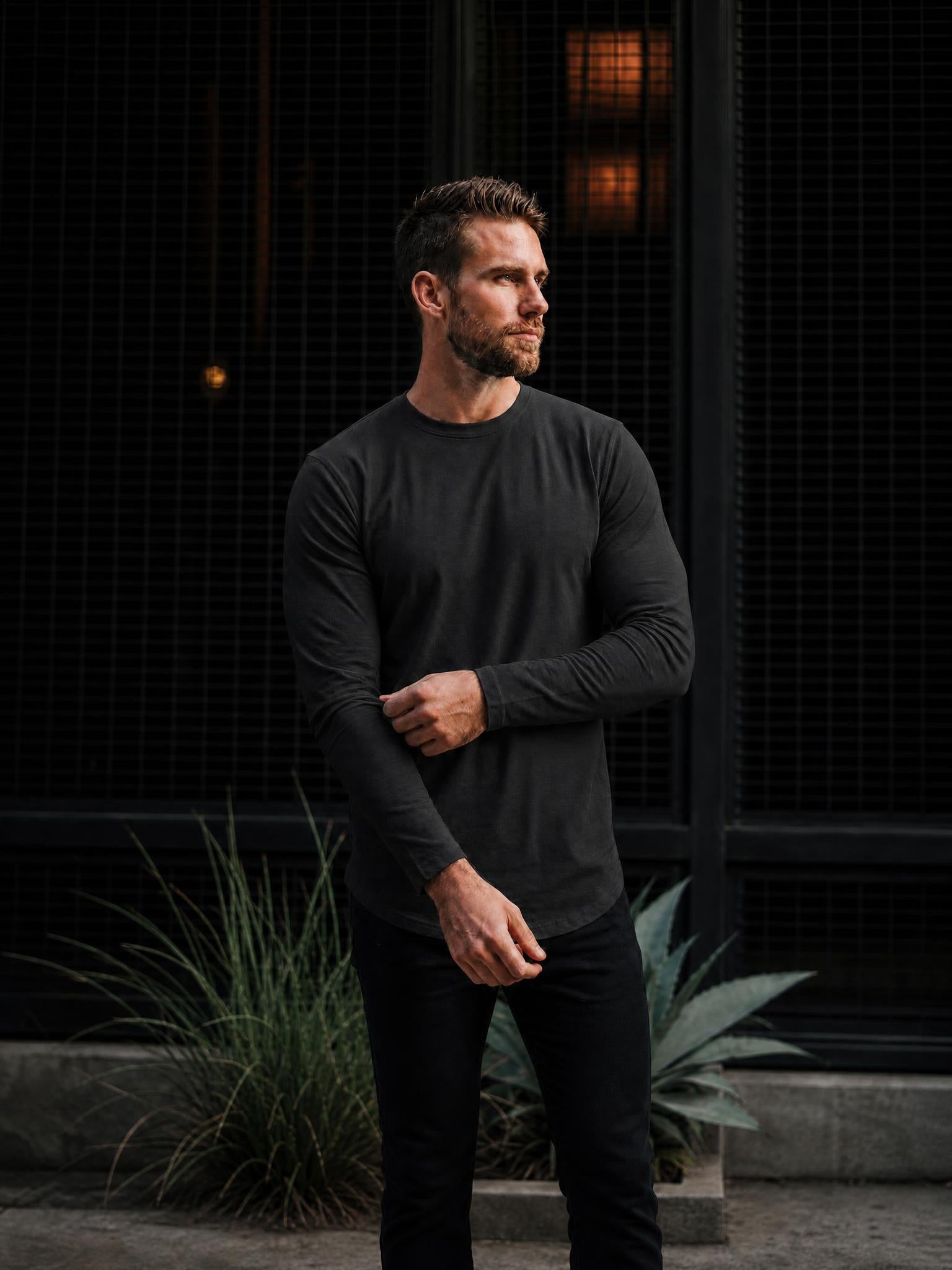 Smart Long-Sleeve Crew: Midnight Grey (2026 Pima Enhanced)