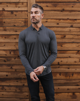 Long-Sleeve 2-Button Polo: Midnight Grey (Pima)