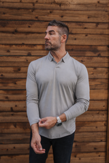 Long-Sleeve 2-Button Polo: Slate Grey (Pima)