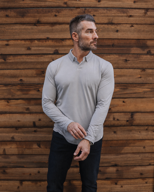 Long-Sleeve 2-Button Polo: Slate Grey (Pima)