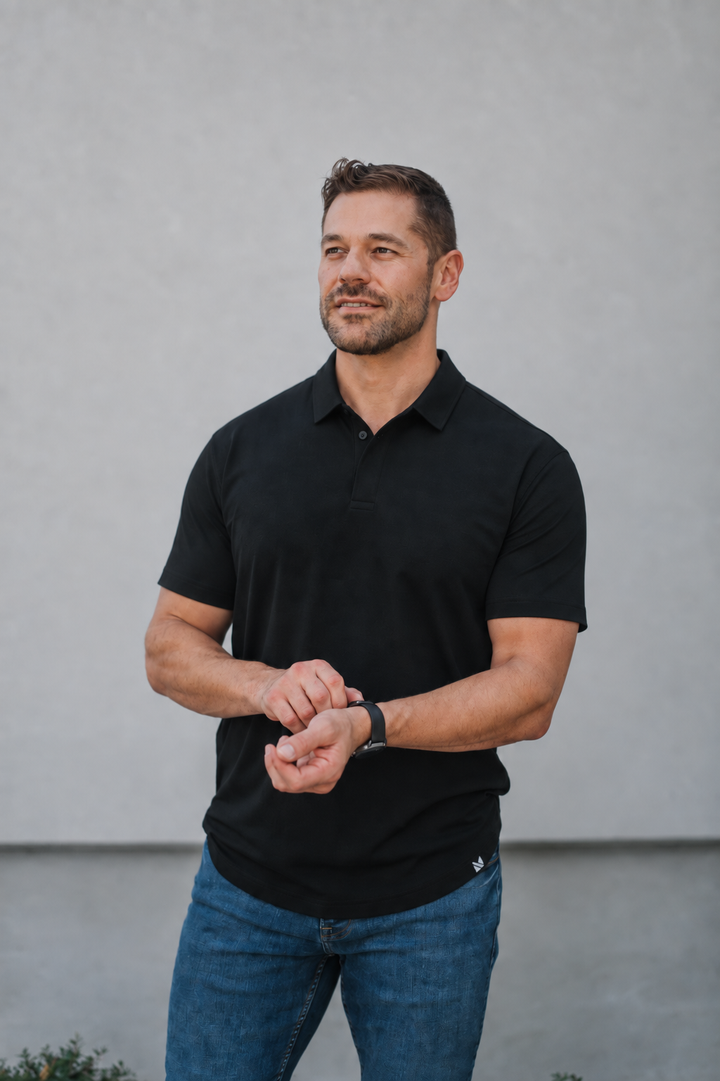 Short-Sleeve 2-Button Polo: Midnight Black (Pima)